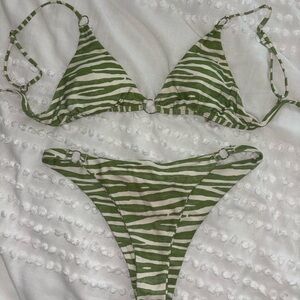 Green Zebra Print Bikini Set